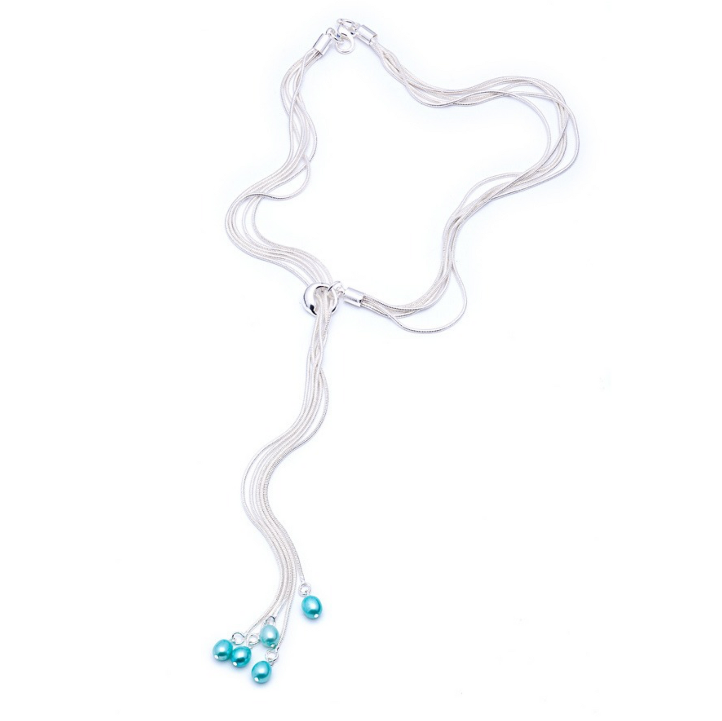 Aqua Freshwater Pearl & Silver-Filled Lariat Necklace