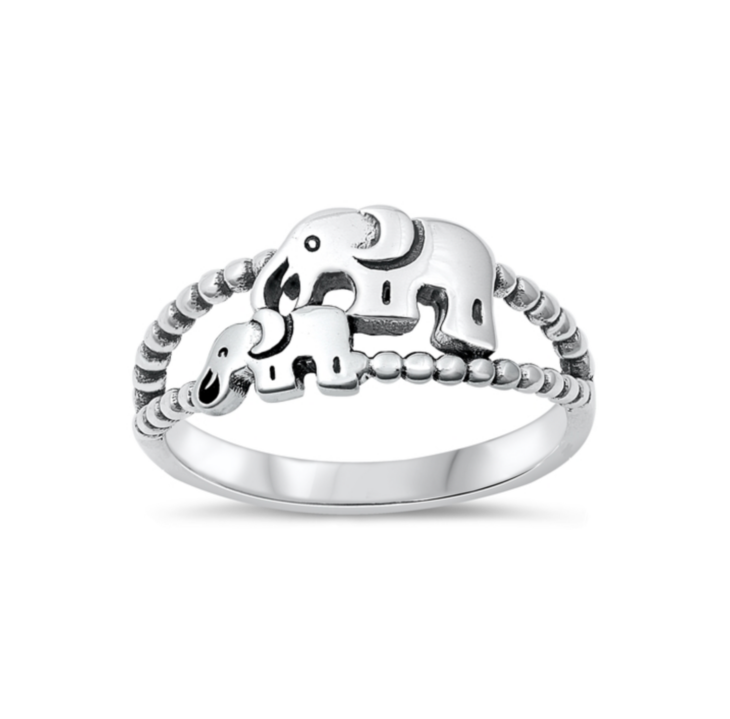 Sterling Silver Mama & Baby Elephant Ring