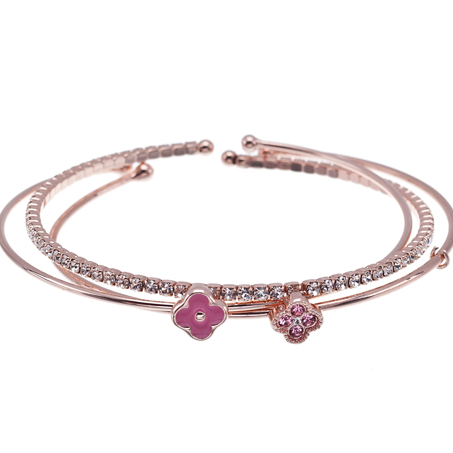 Rose Goldtone Flower Crystal Bracelet Set