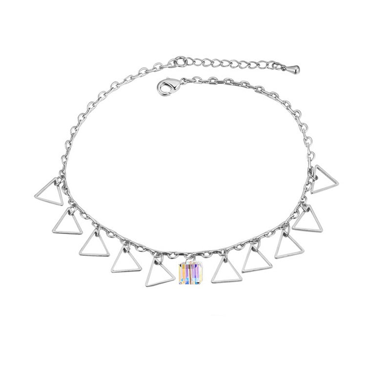 Adjustable triangle anklet with Swarovski crystal and rhodium plated chain