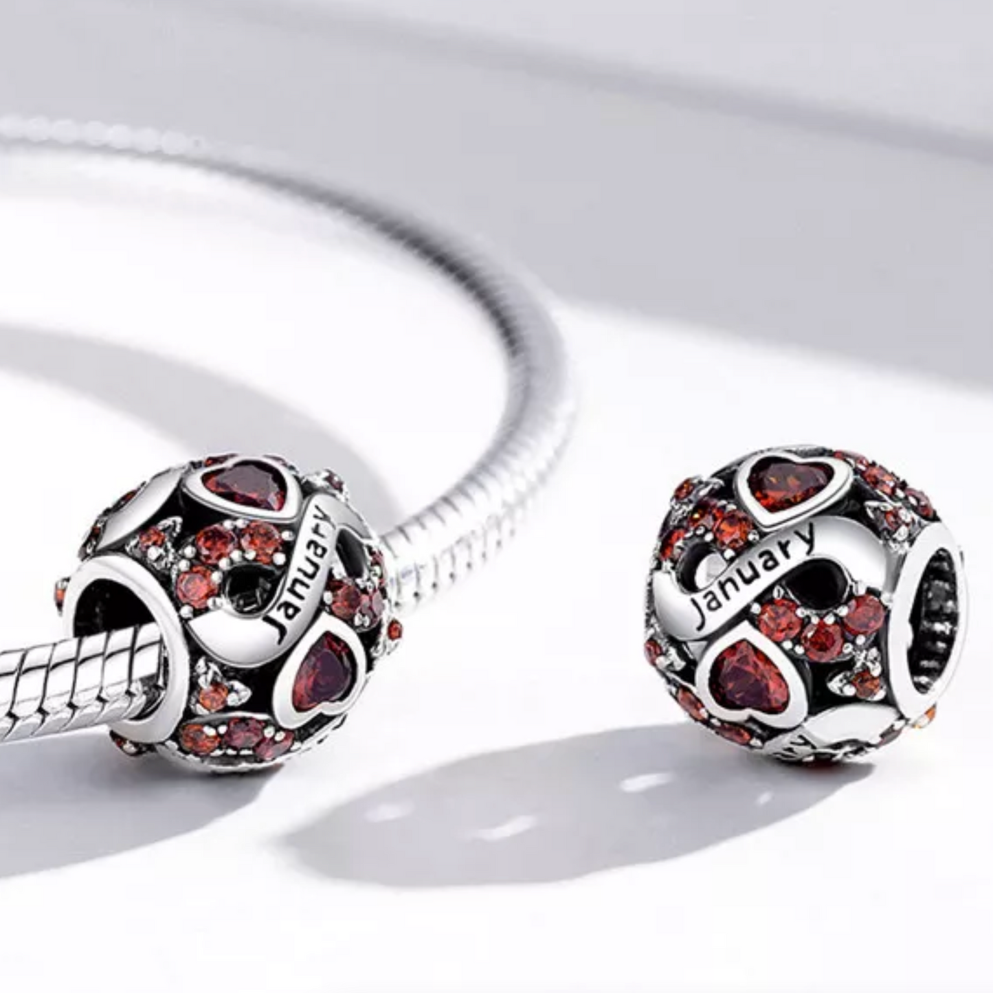 Sterling Silver & CZ Birthstone Hearts Charm