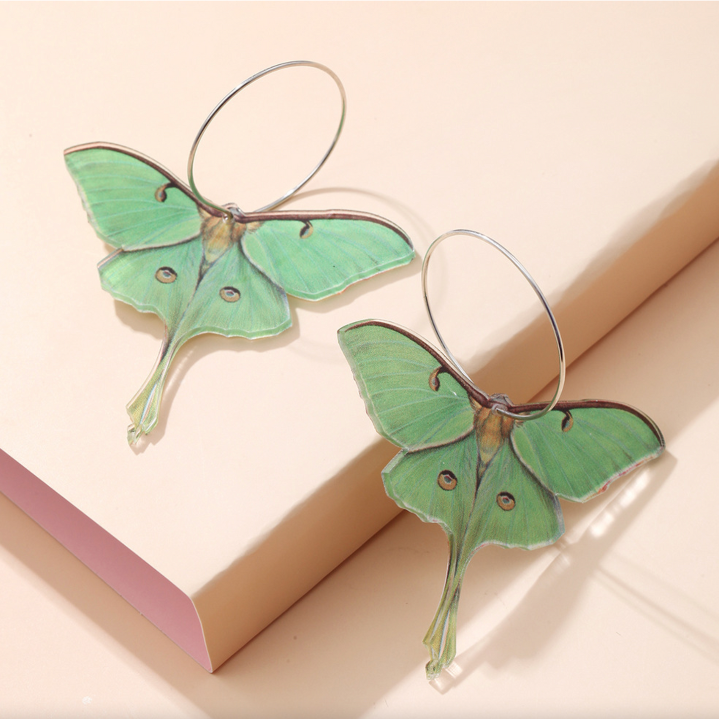Green Lunar Moth Hooped Earrings