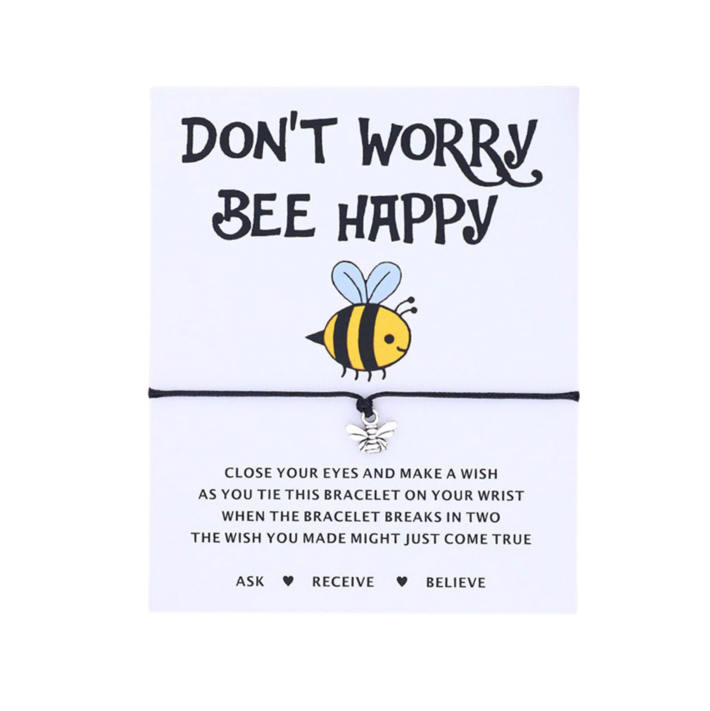 Black Silvertone Bee Happy Bracelet