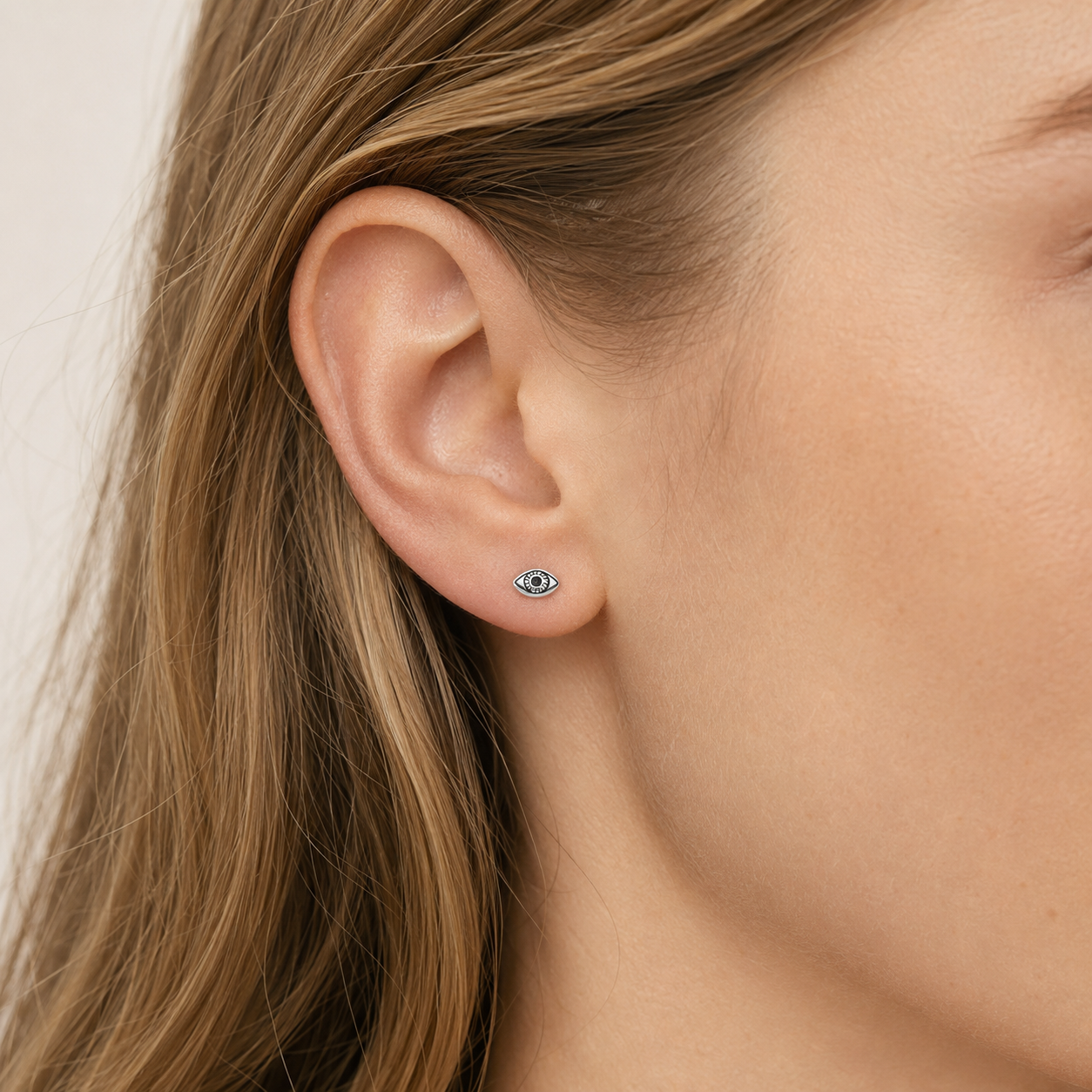 Sterling Silver Black Eye Stud Earrings