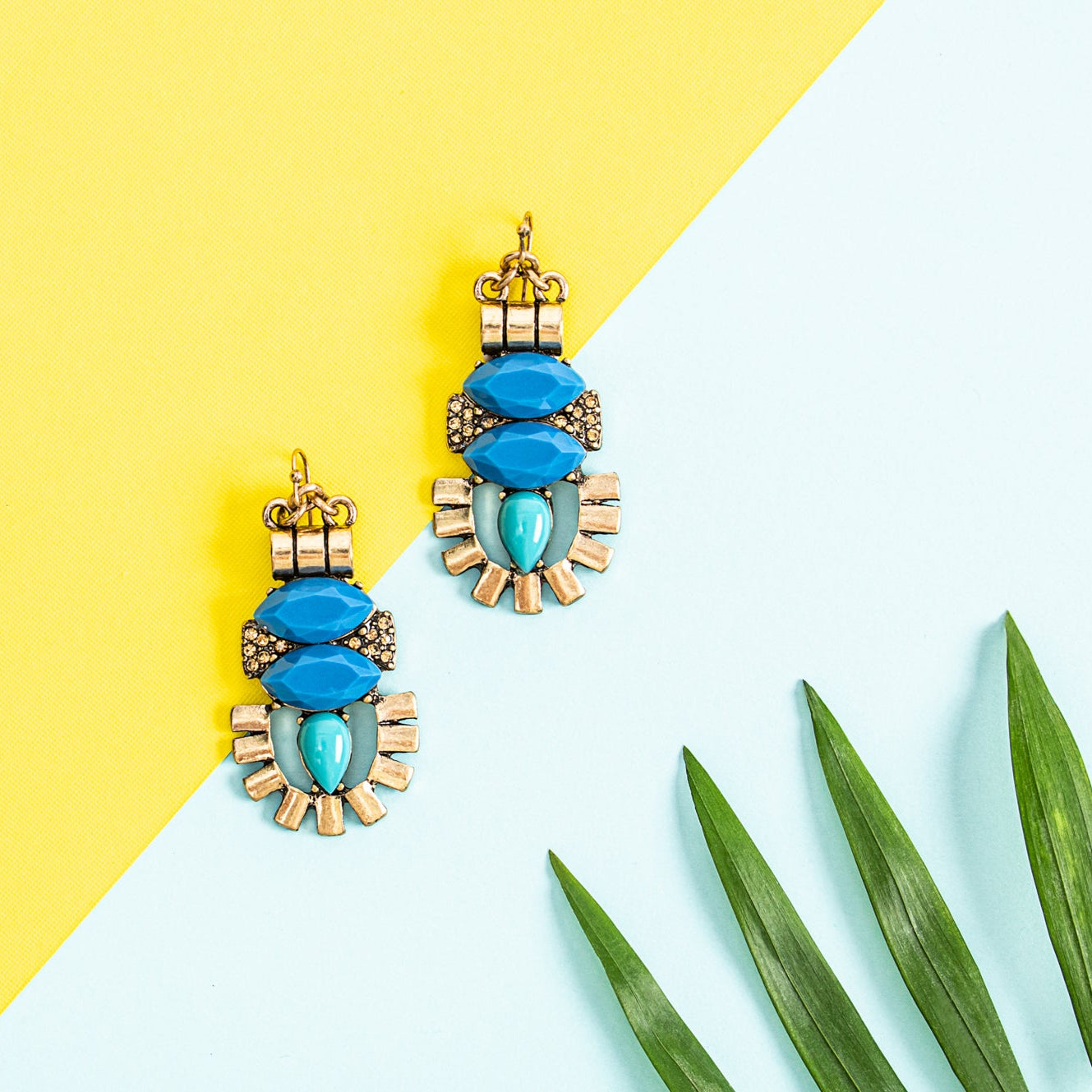 Blue Art Deco Drop Earrings