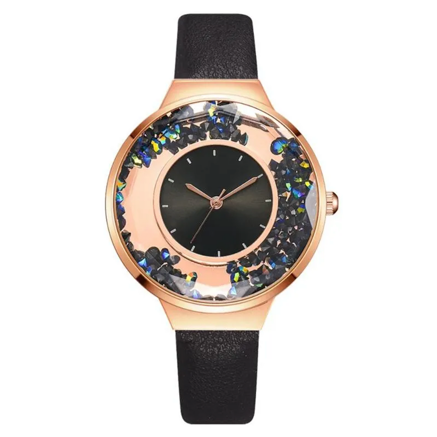 Geometric Loose Iridescent Crystal Faux-leather Strap Watch