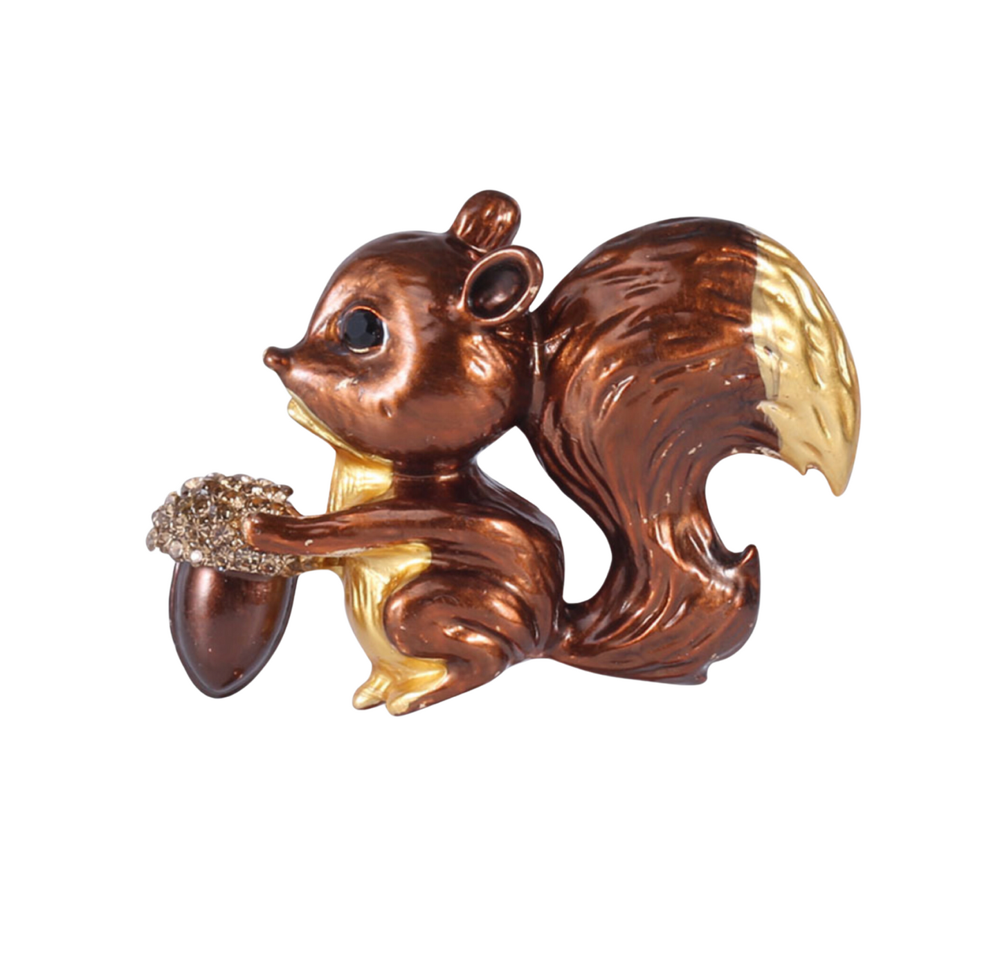 Dark Brown Squirrel With Acorn Brooch