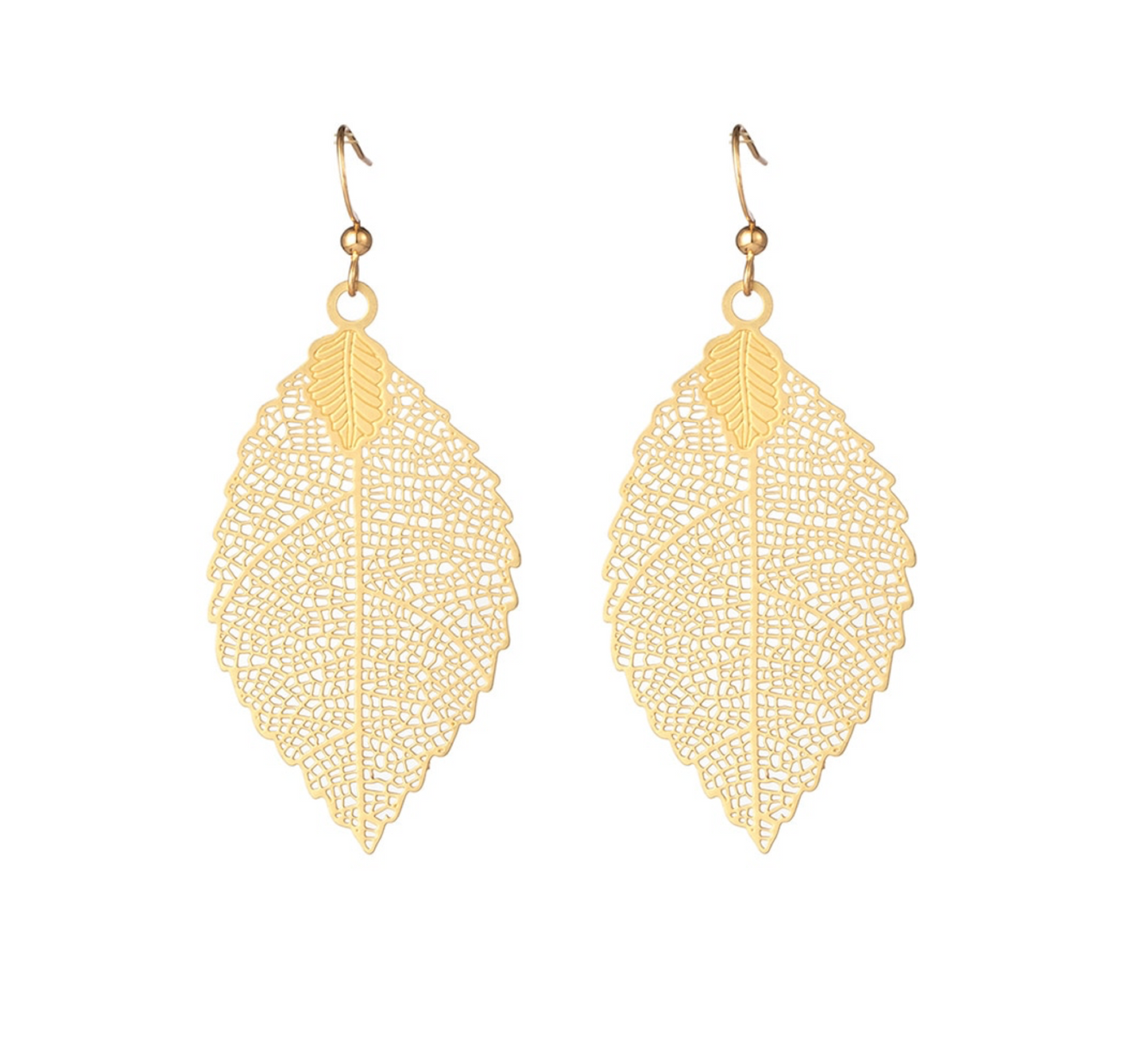 Goldtone Openwork Leaf Drop Earrings