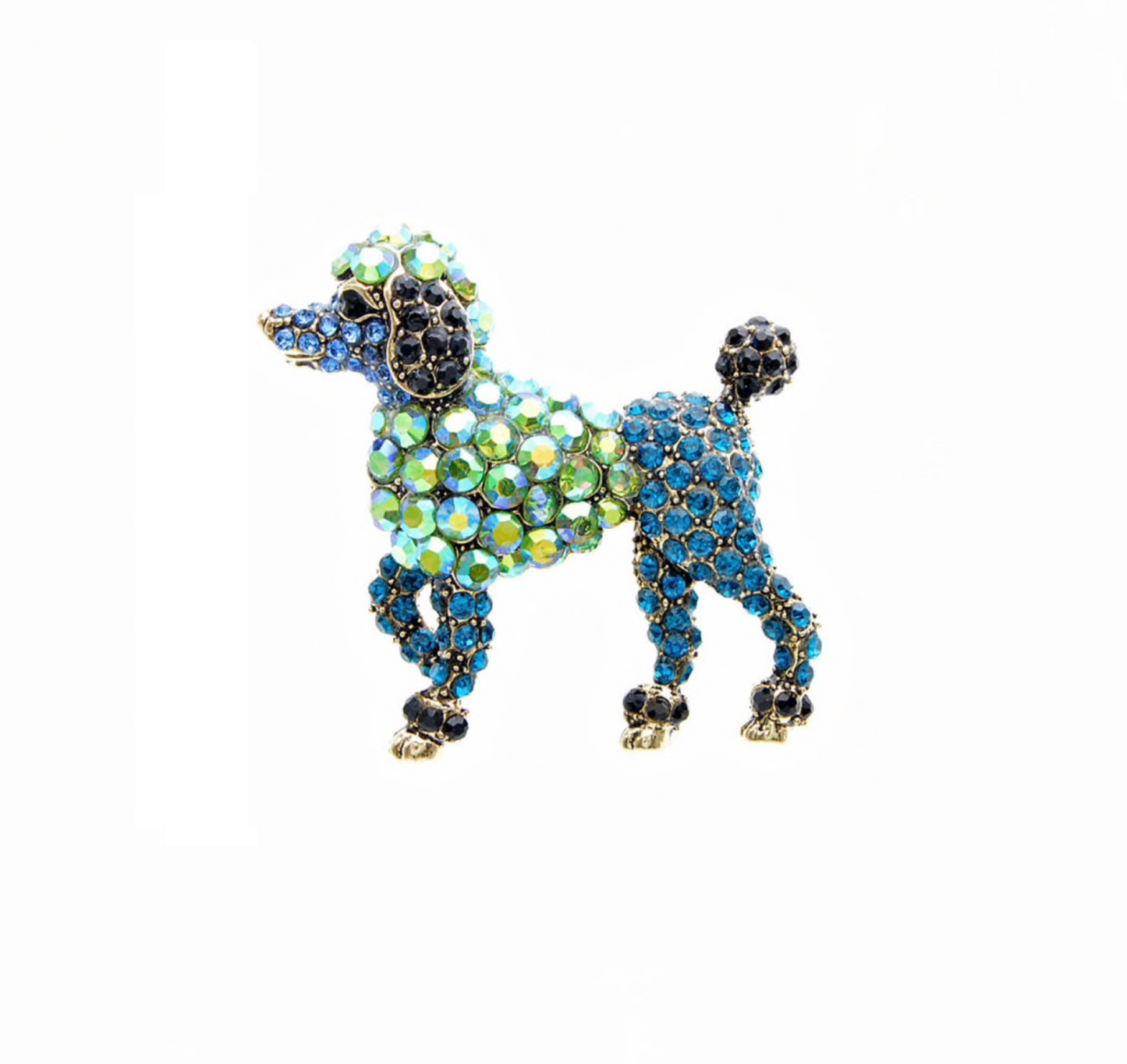 Blue Crystal Goldtone Poodle Brooch