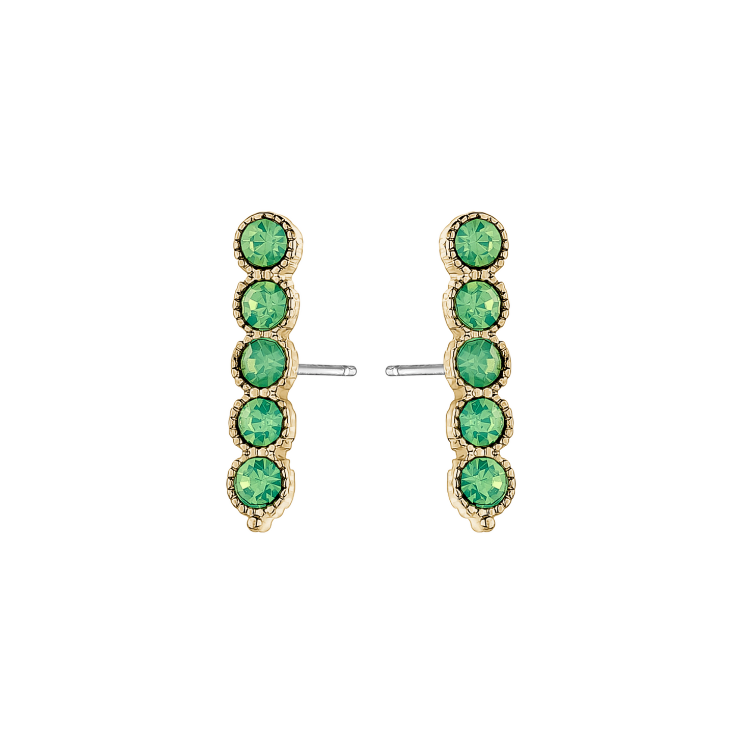 Goldtone Green Circular Stud Earrings