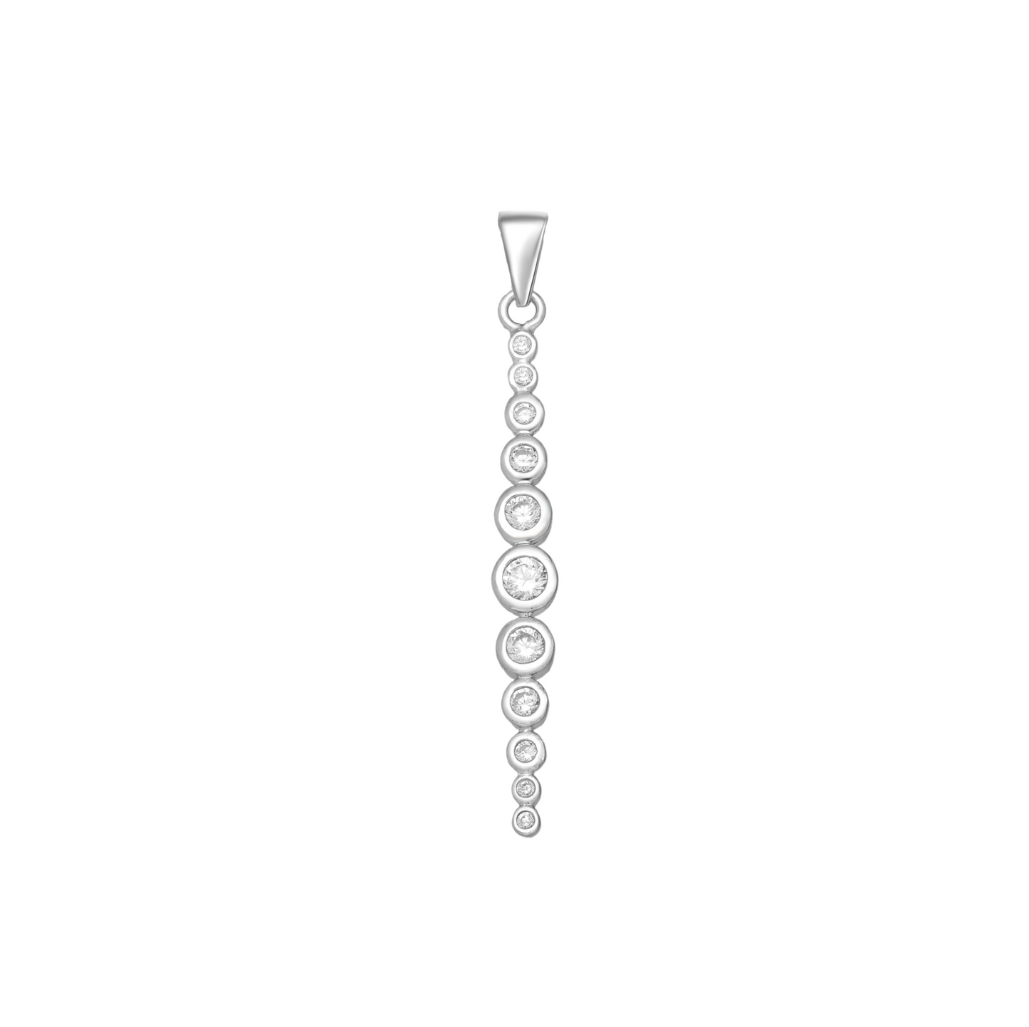 Sterling Silver & Cubic Zirconia Bar Pendant Decorated with Graduated Round Stones