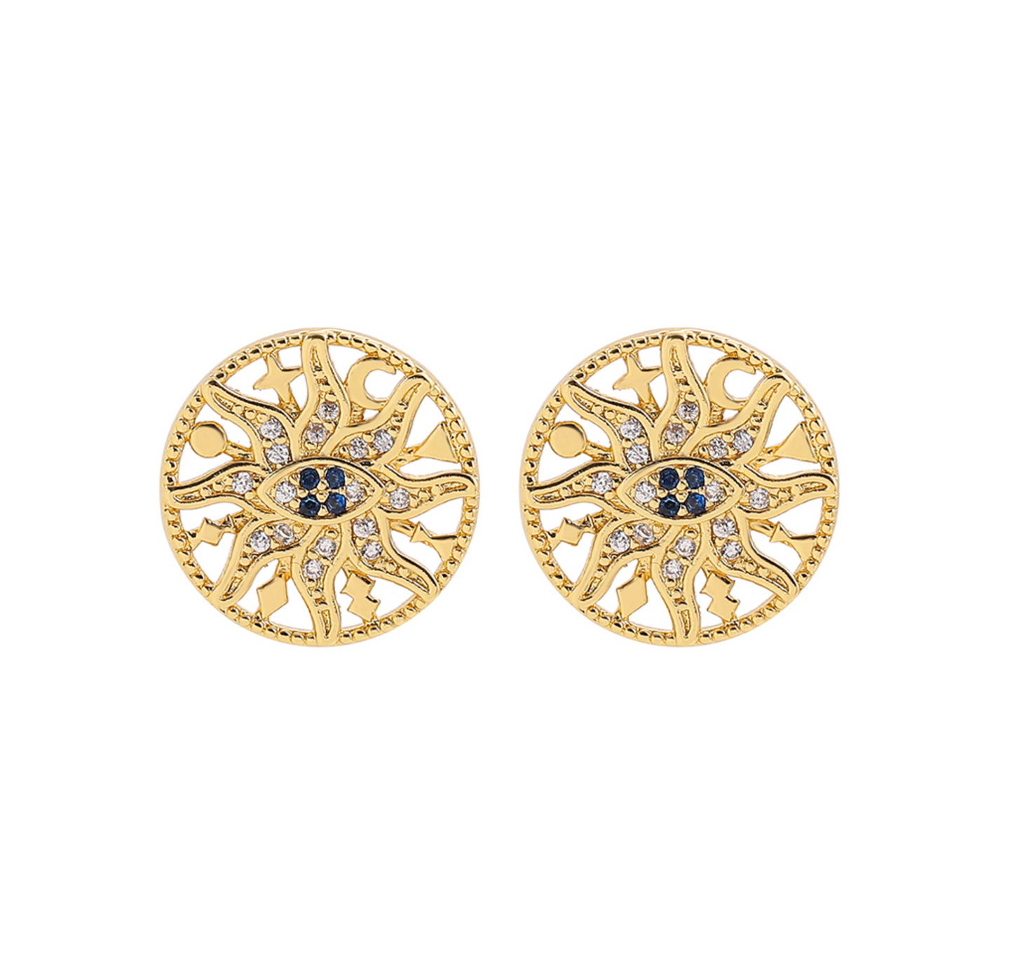 Goldtone & Circular Crystal Sun Stud Earrings