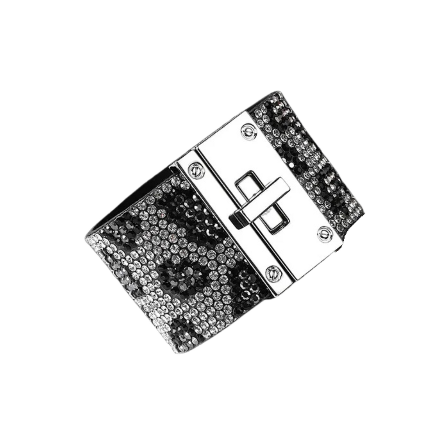 Black Crystal Pave Cheetah Faux Leather Bracelet