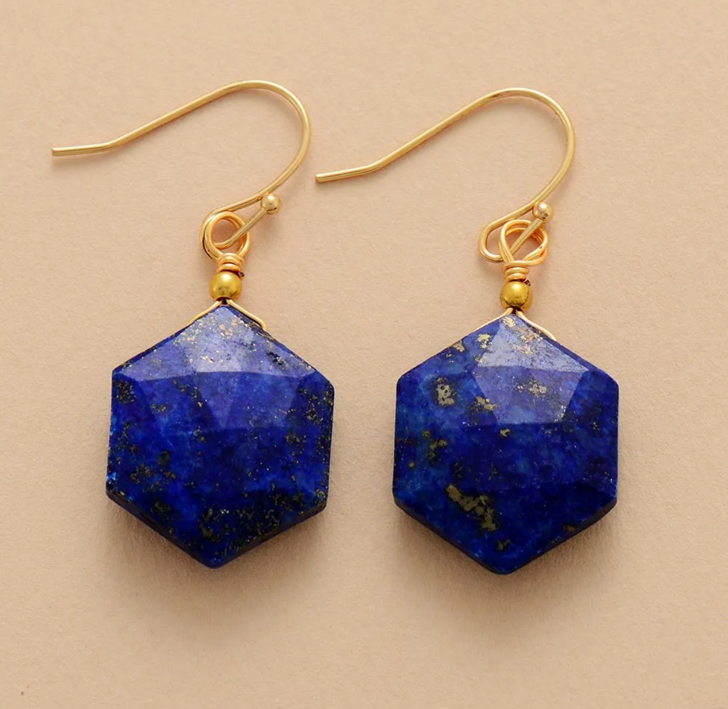 Goldtone Lapis Hexagon Drop Earrings (112321-23)