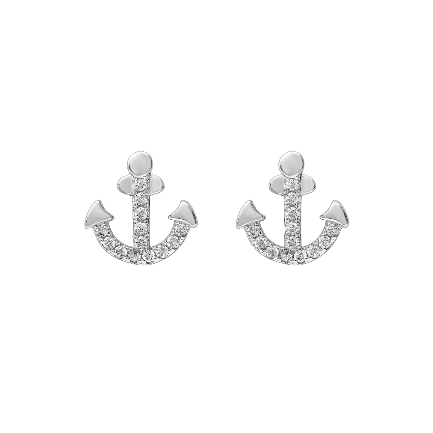 Sterling Silver Cubic Zirconia Anchor Stud Earrings