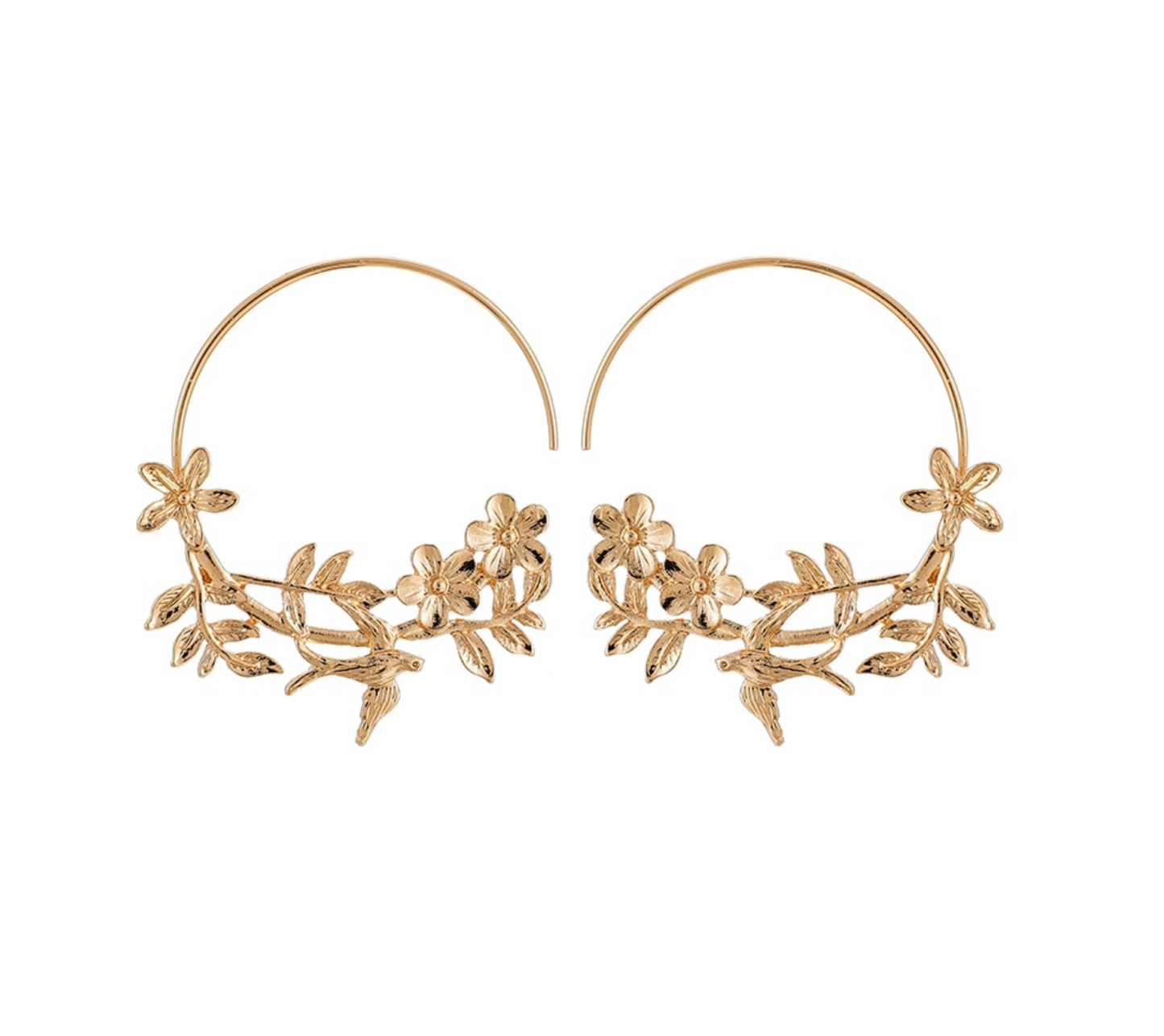 Goldtone Floral Hoop Earrings