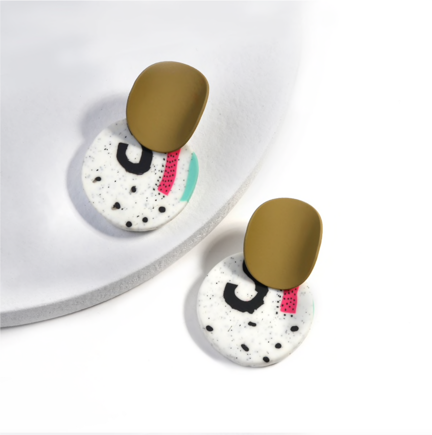 Patterned Circular Thumbprint Clay Earrings