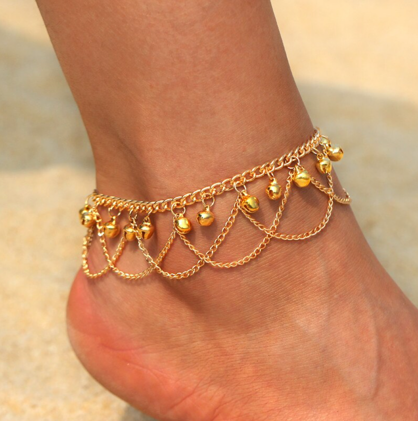Goldtone Chain Drop & Balls Anklet
