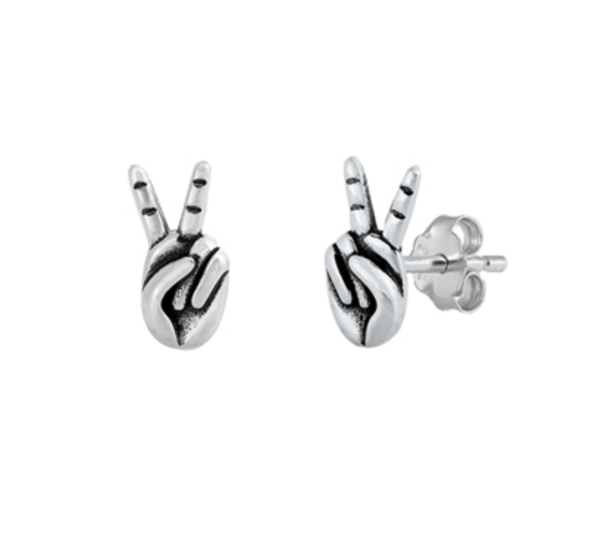 Silver V-Sign Stud Earrings