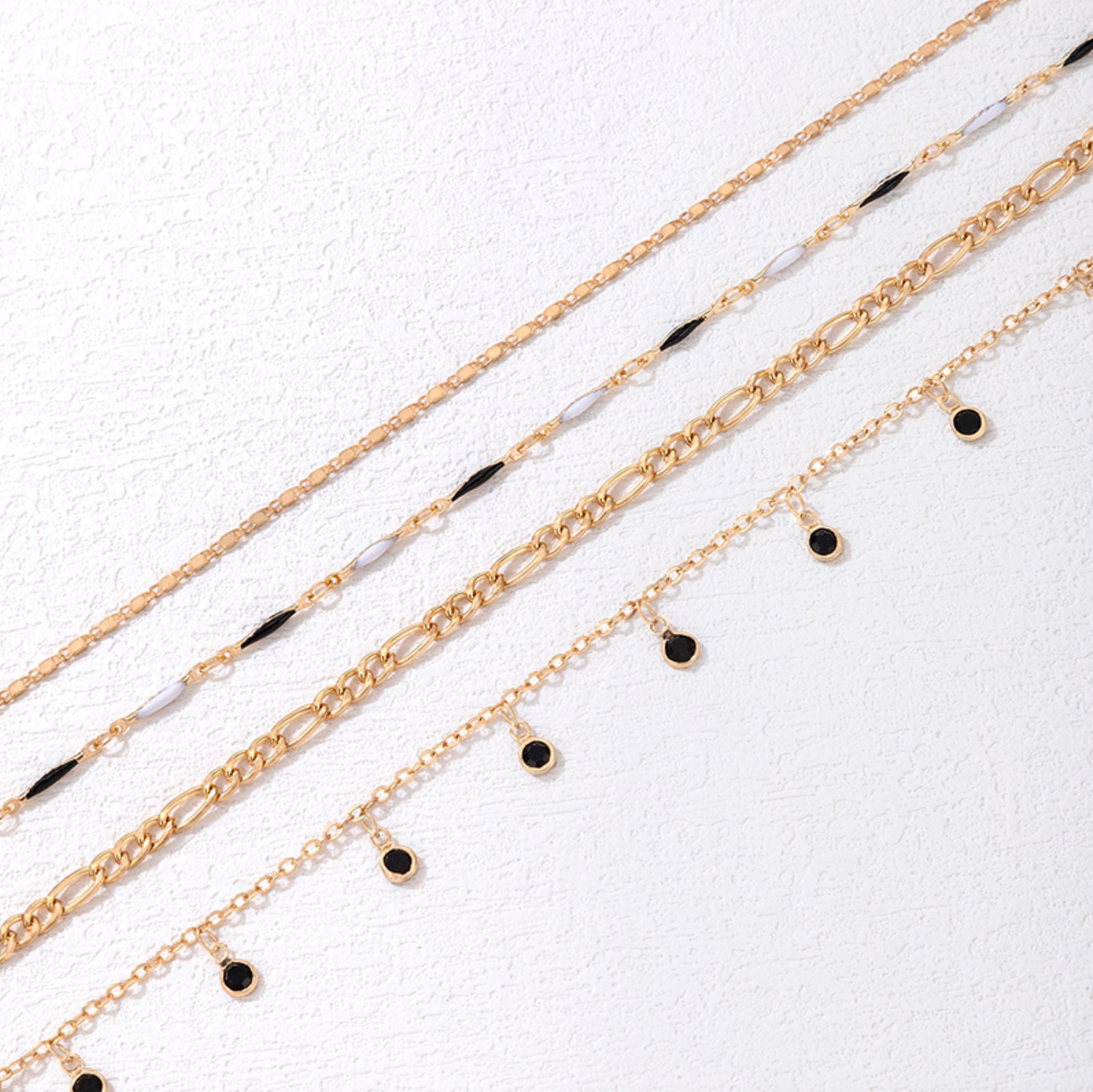 Goldtone & Black Dainty Anklet Set
