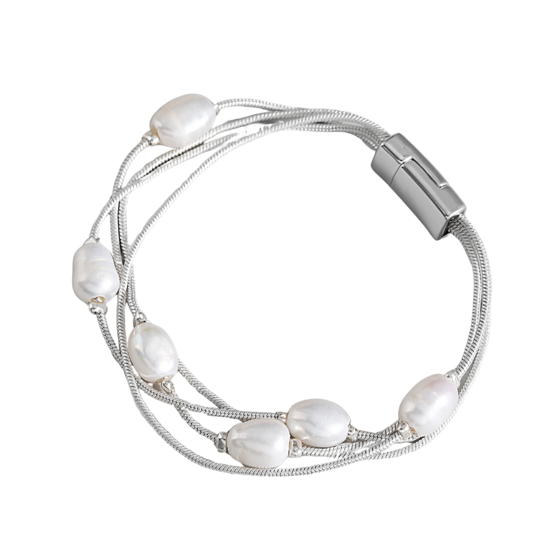 Silvertone Multi-strand Freshwater Pearl Bracelet
