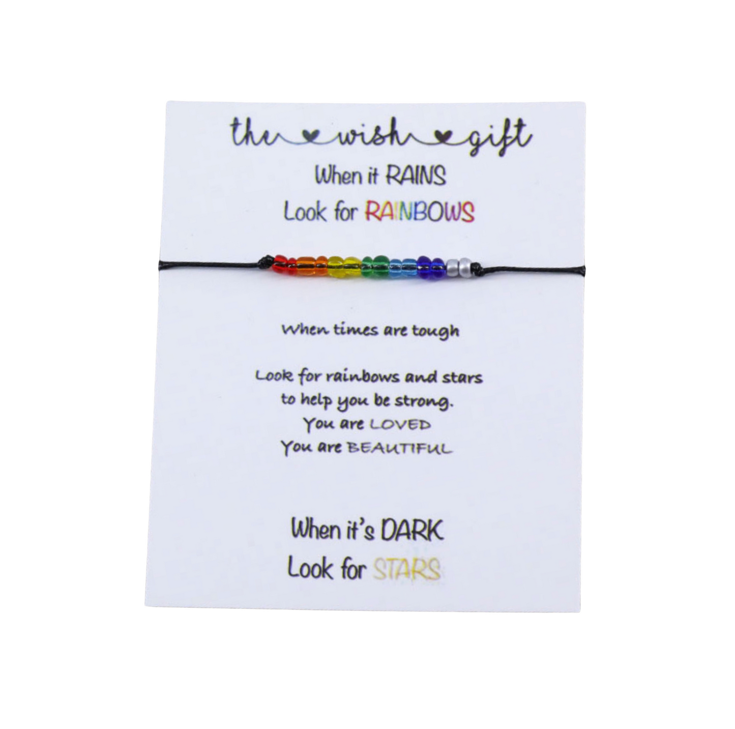 Black & Clear Rainbow Beaded Adjustable Bracelet