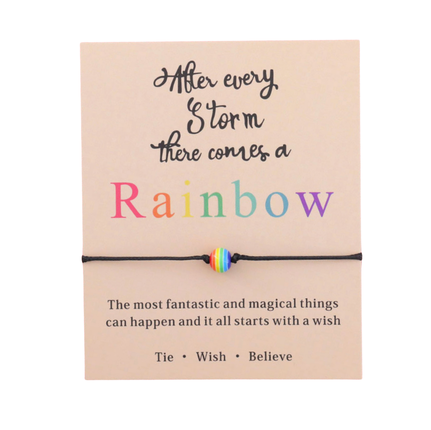 Black & Striped Rainbow Bead Adjsutable Bracelet