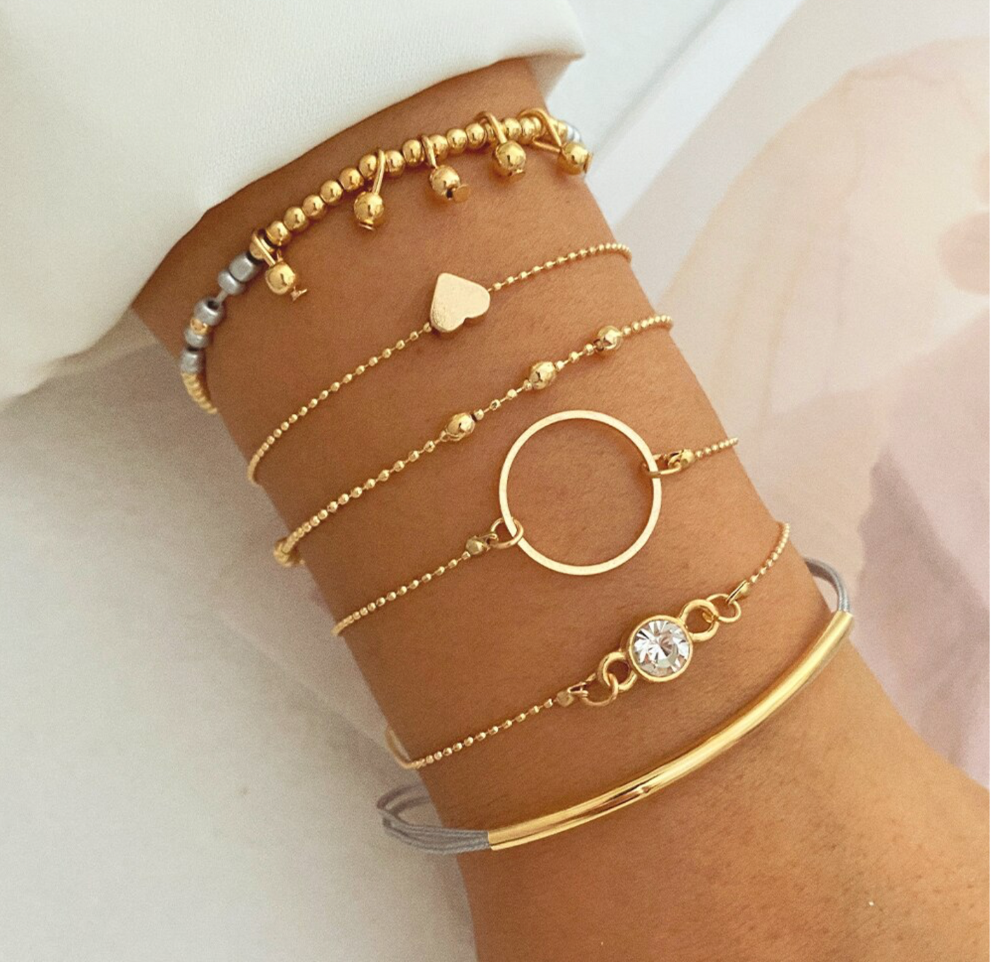 Dainty Goldtone & Grey Bracelet Set