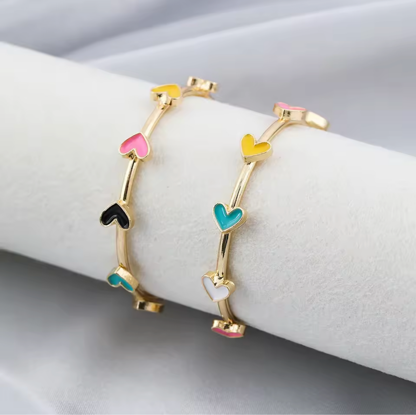 Goldtone & Multi Coloured Heart Hoop Earrings