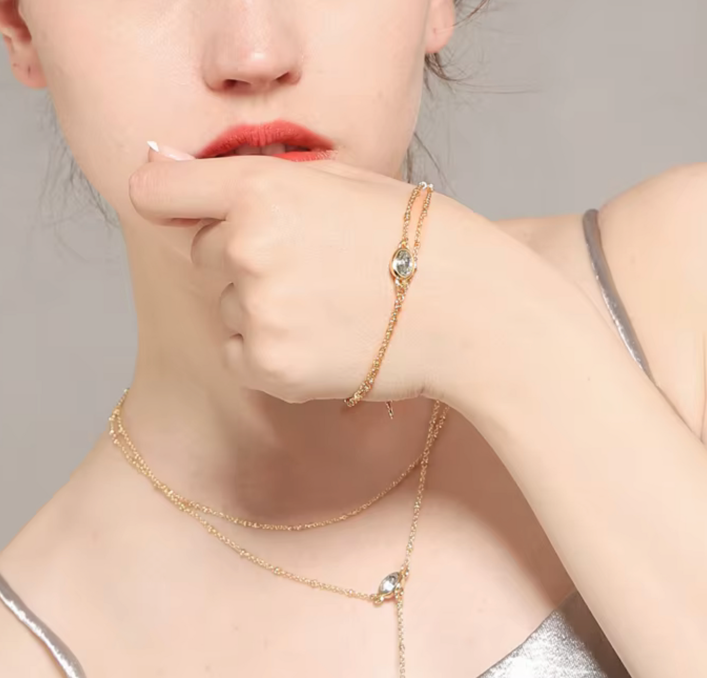 Goldtone Solitaire Crystal Bracelet