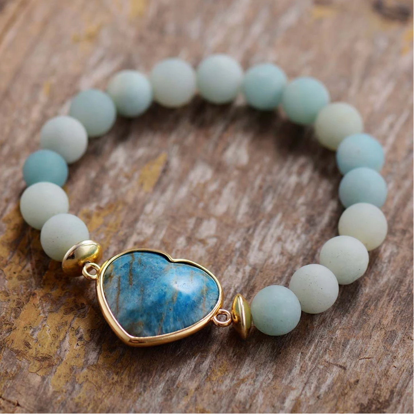 Amazonite Stone Beaded Heart Bracelet