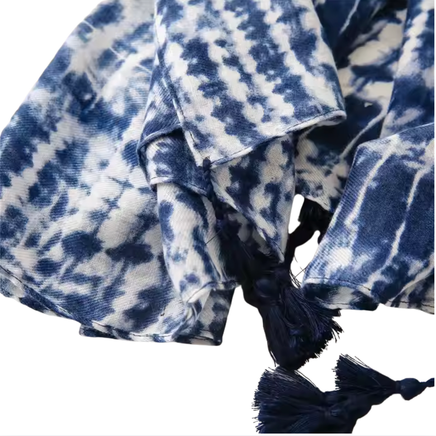 Indigo Tie-Dye Tassel Scarf – Boho Chic Style