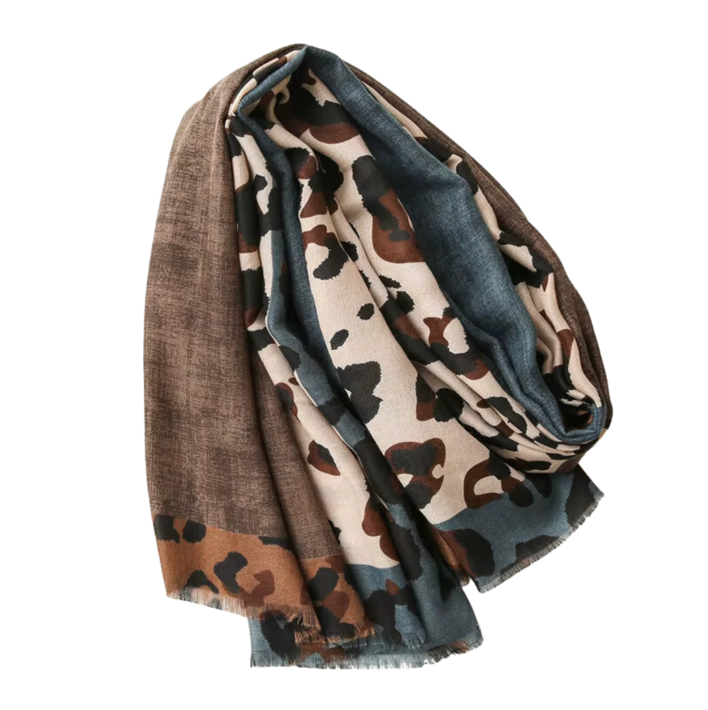 Bold Leopard Print Scarf in Earthy Slate and Coffee