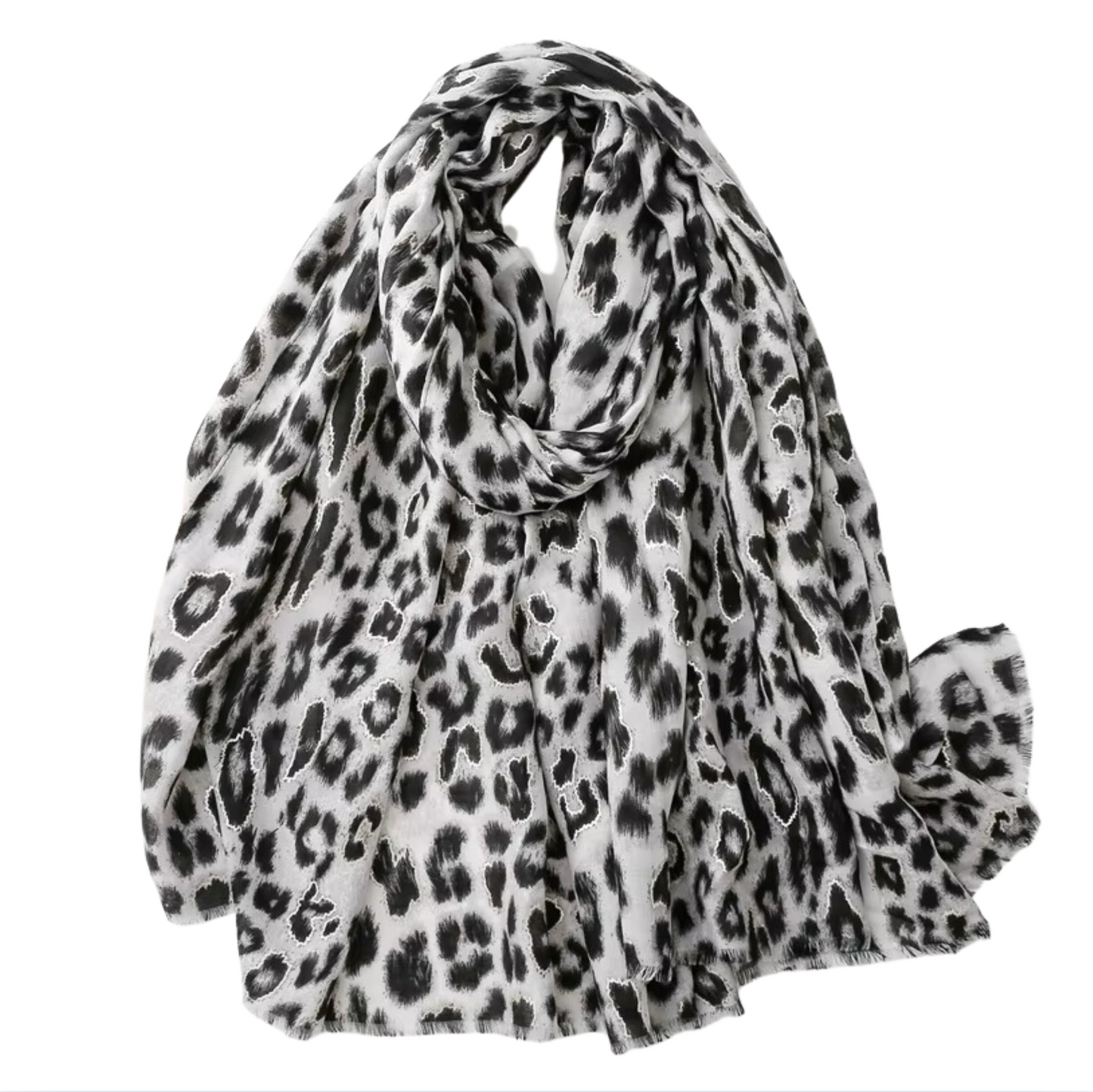 Chic Leopard Print Scarf in Classic Black and White Tones