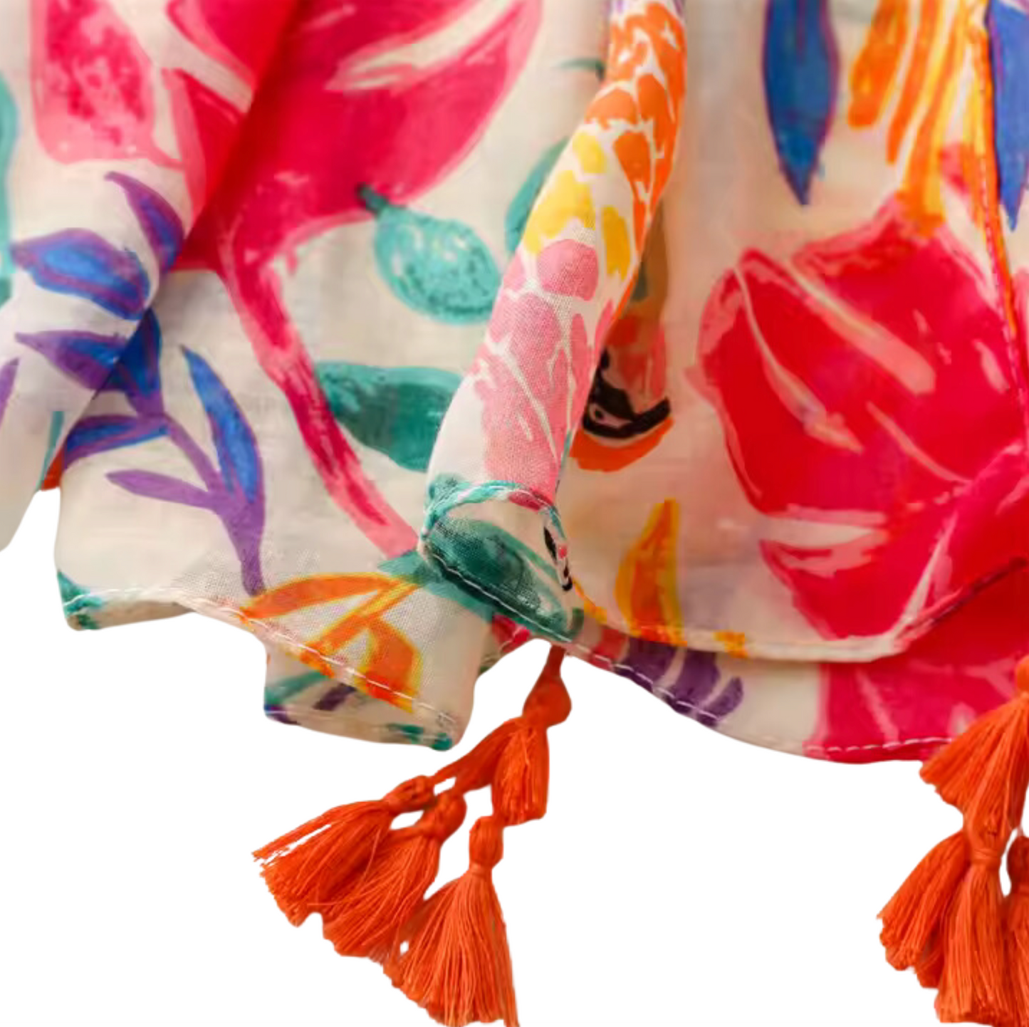 Tropical Parrot Print Tassel Scarf