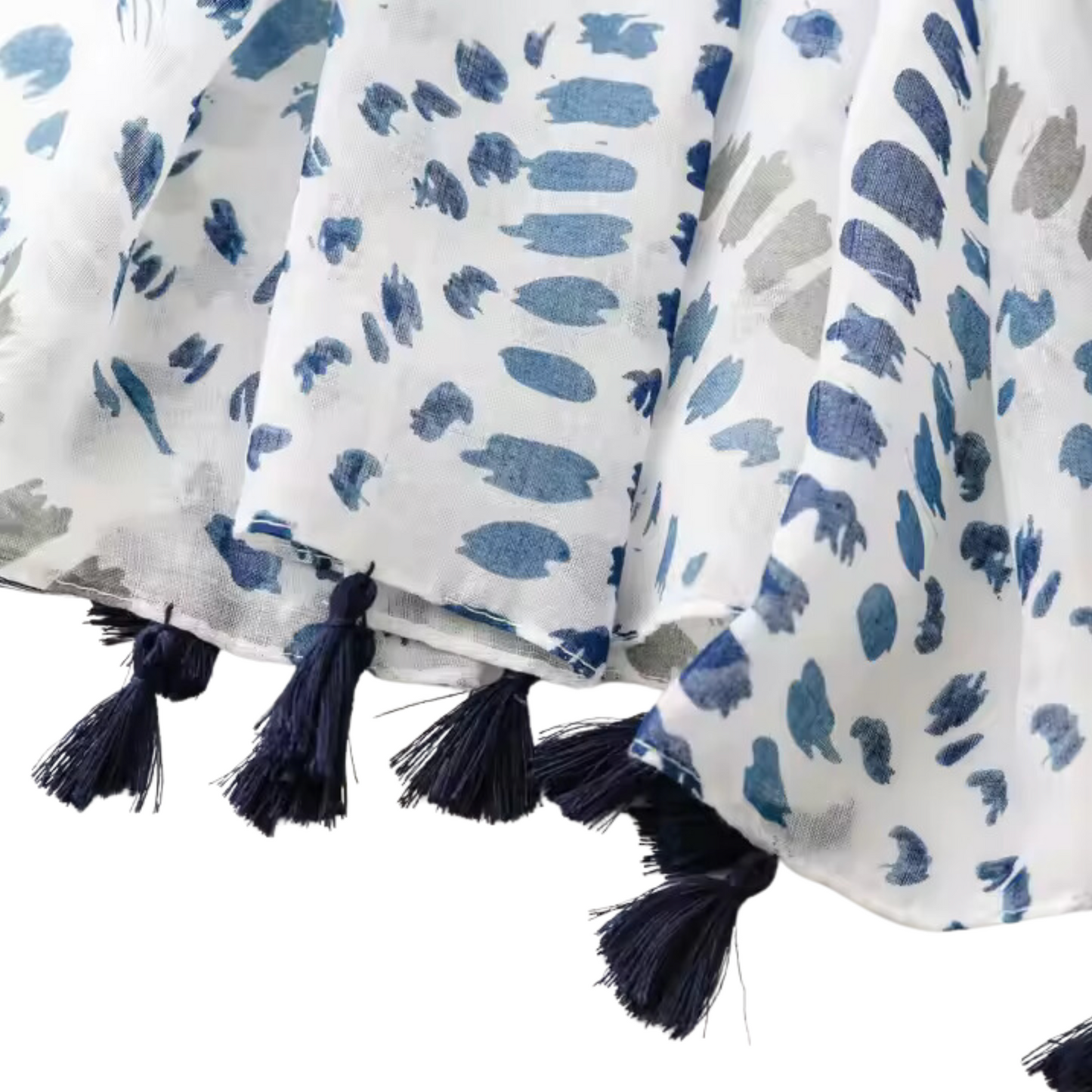 Blue Brushstroke Tassel Scarf