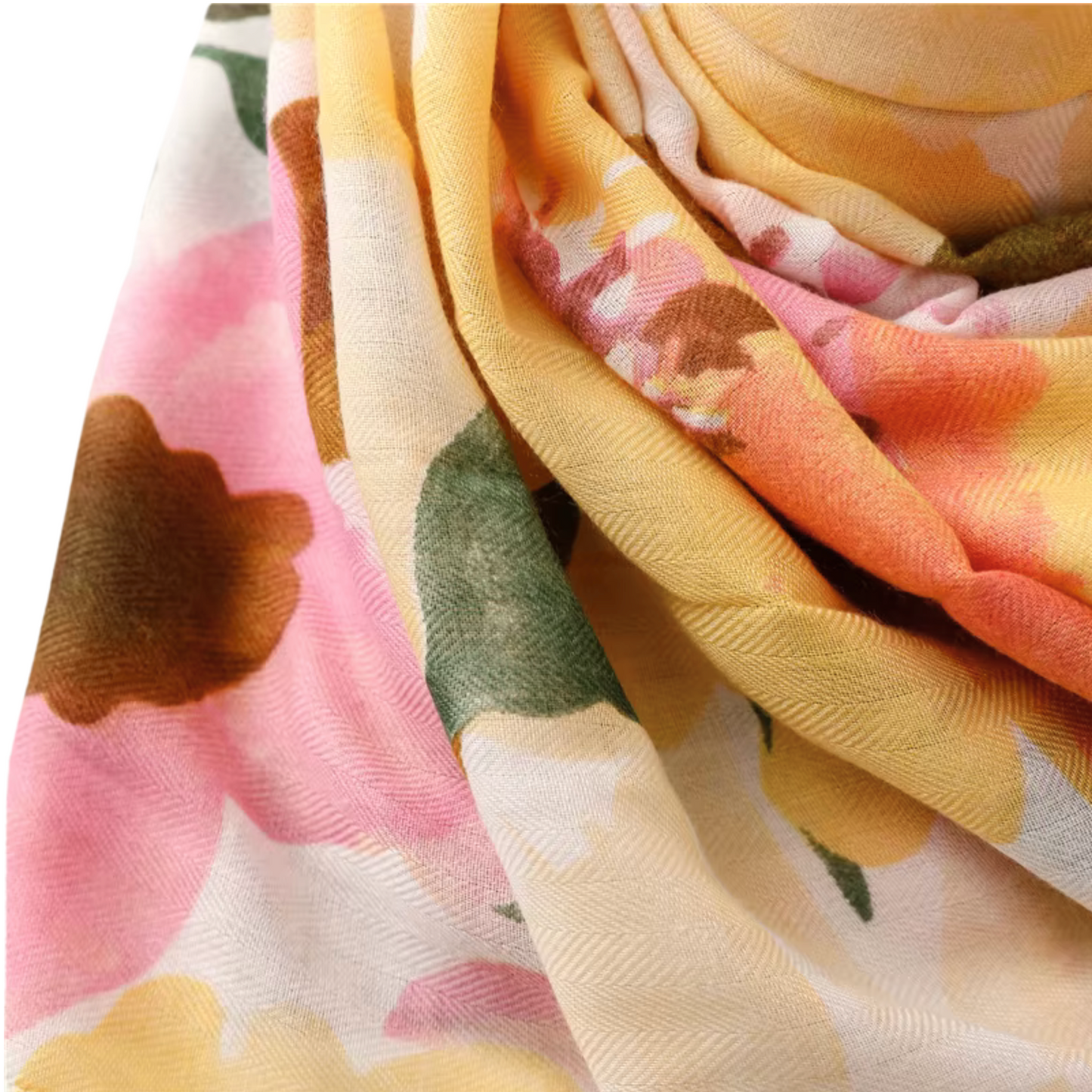 Floral Watercolor Print Scarf with Tassel Accents