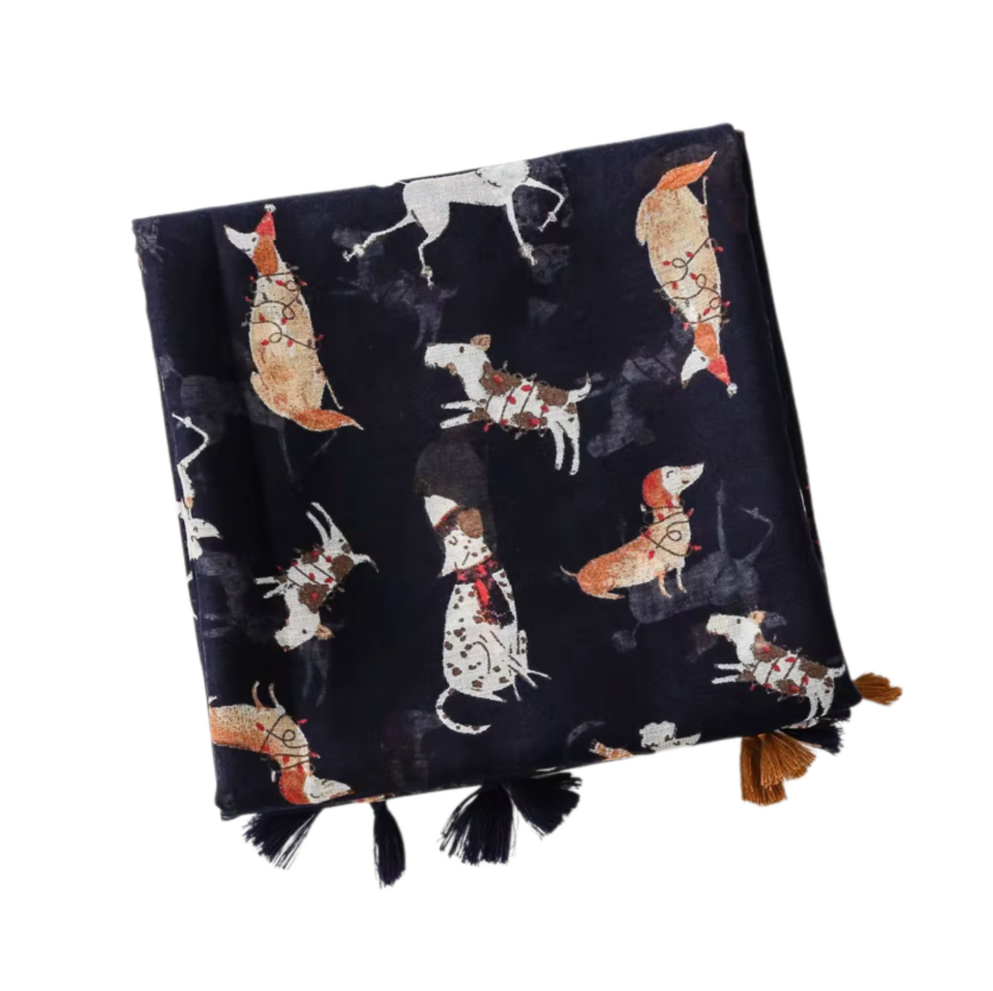 Adorable Dog Print on Navy with Tassels