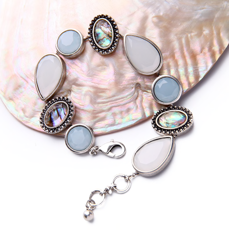 Iridescent Silvertone Teardrop And Circle Bracelet