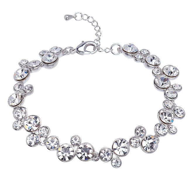 Rhodium-plated adjustable bracelet with clustered Swarovski crystals in clear finish