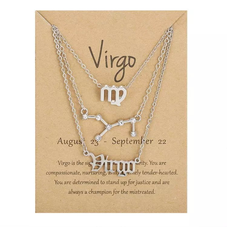 Silvertone & Crystal Layered Zodiac Necklace