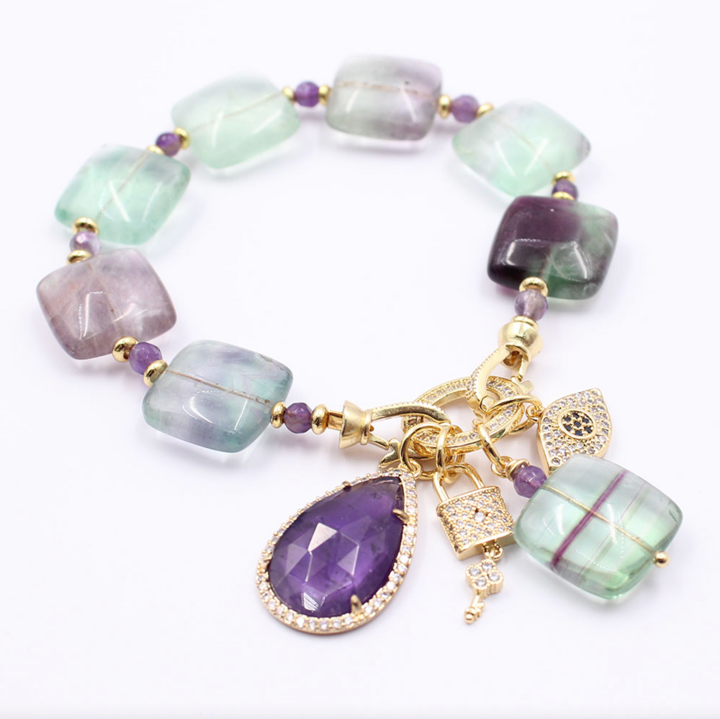 Fluorite & Cubic Zirconia Pave Charm Bracelet