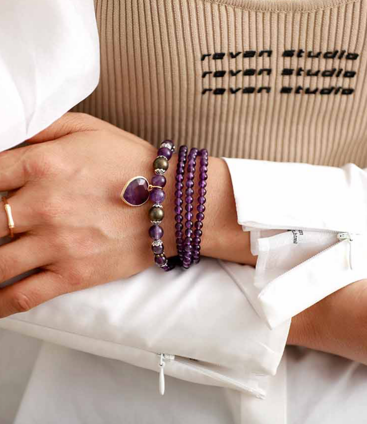 Amethyst & Pyrite Heart Pendant Necklace