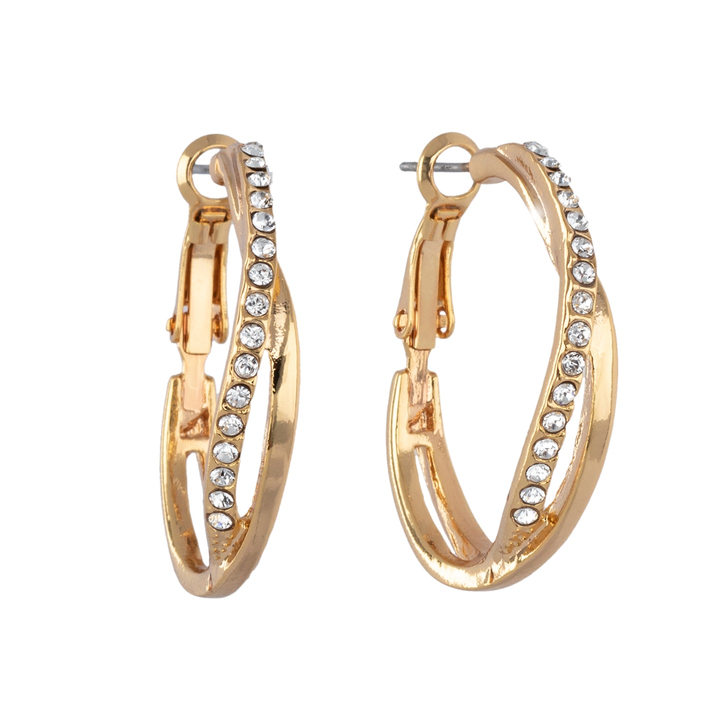 Twist hoop earrings with Swarovski crystals, gold plated sparkling design by callura