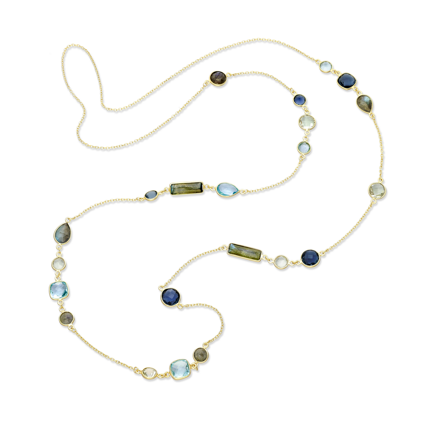 Elegant 36-inch 18K Gold Plated Sterling Silver Gemstone Necklace in a Stunning Mix of Gemstones