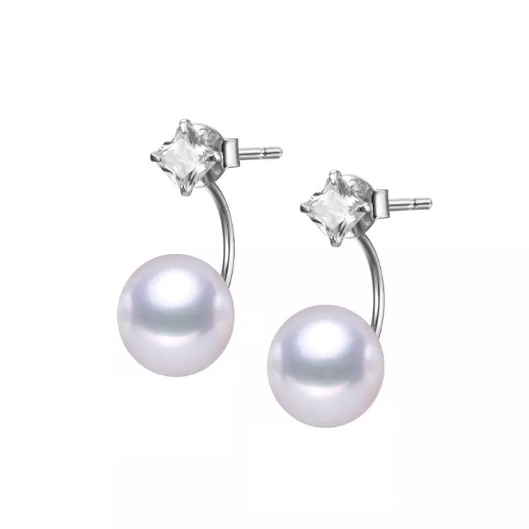 Freshwater Cultured Pearl & Cubic Zirconia Drop Earrings(62222-2)