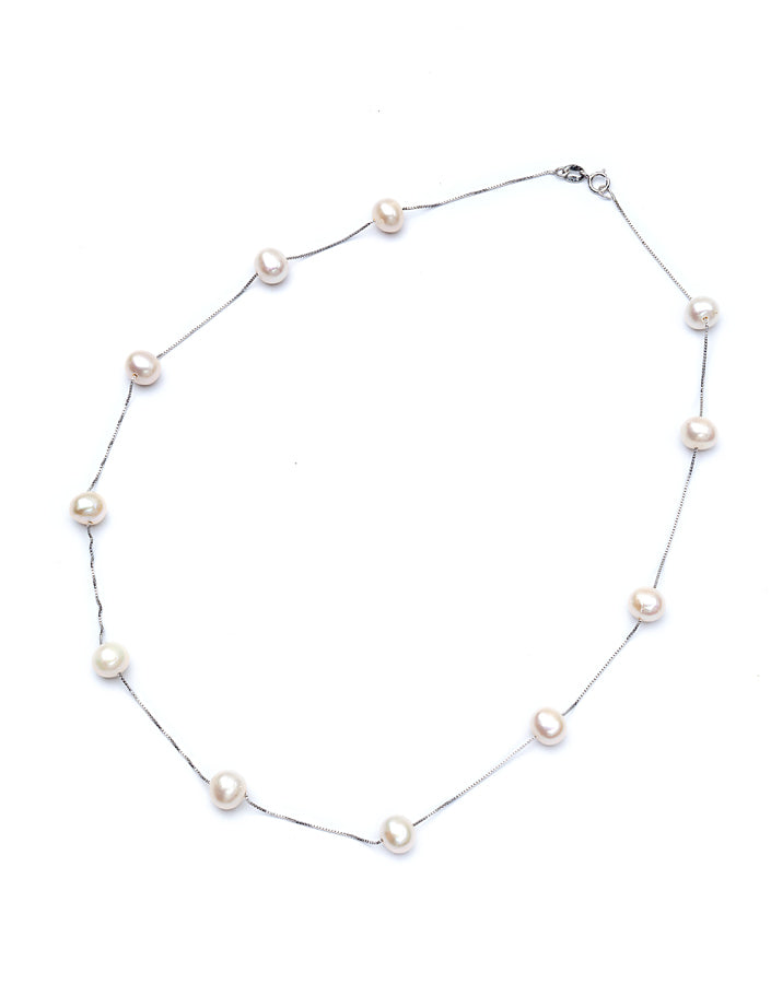 White Freshwater Pearl Station Chain Necklace (62818-10)