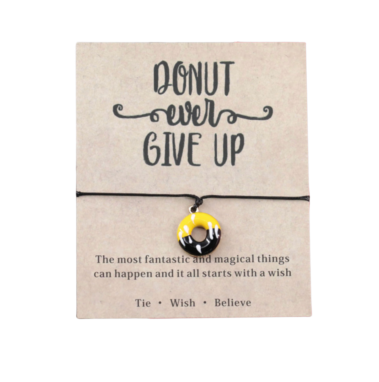 Yellow & Black 'donut Give Up' Adjustable Bracelet