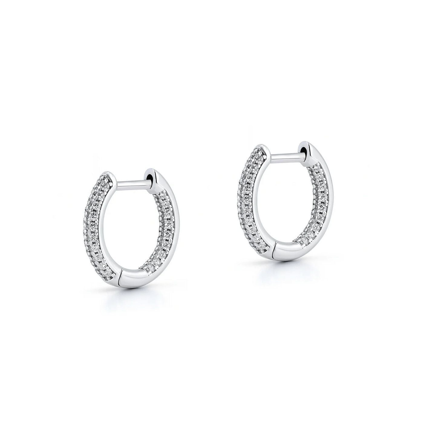 Sterling Silver CZ Hoop Earrings – Clear Cubic Zirconia – Rhodium Plated
