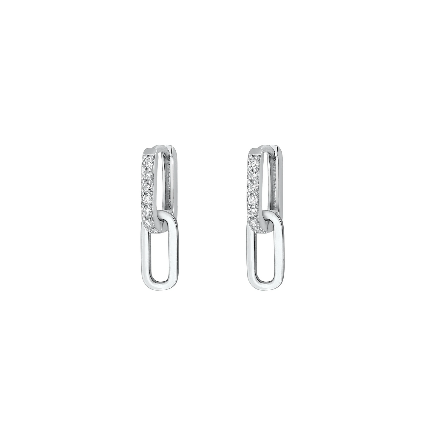 Sterling Silver CZ Paperclip Drop Earrings – 2-in-1 Design – Rhodium Plated